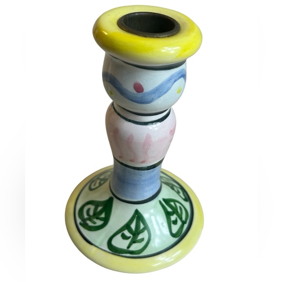 World Bazaar Candle Sticks Ceramic 5” Colorful Leaves Whimsical Spring Summer - Picture 7 of 9